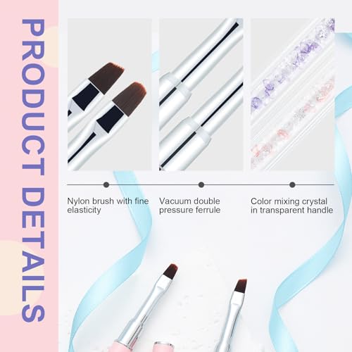 2PCS Nail Art Clean Up Brushes - Flat/Angled Nail Brushes for Cleaning Polish Mistakes on the Cuticles, Brushes for Nail Art and Designs Painting DIY - color: Purple+Pink