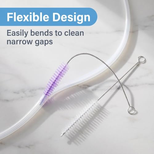 Straw Cleaner Brush, Reusable Metal Handles Straw Cleaner Brush Extra Long for Stanley Mug 40, 30, 20 oz, 10mm Wide for Sippy Cup, Water Bottle and Tubes - color: Clear+Purple