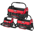 HAUTMEC 3PCS Heavy-Duty Tool Tote Bag Set, 1680D Large Tool Bags with Rigid Frame, Foldable Handle & Padded Shoulder Strap, Water-Resistant Hard Base, Multi-Pocket Tool Box Organizer – HTTBH25052 - style: Tool Tote | 3-Piece