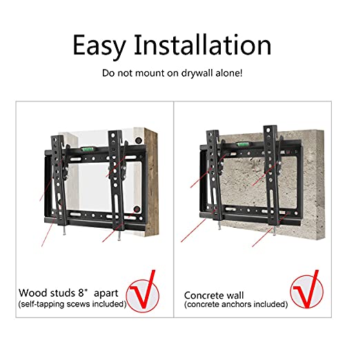 Suptek Tilt TV Wall Mount Bracket for Most 14-42 inch LED, LCD and Plasma TV Mount with Max 200x200mm VESA and 55lbs Loading Capacity, Fits Studs 8" Apart, Low Profile with Bubble Level (MT3202) - size: 14''-42" TV - for wood studs up to 8"