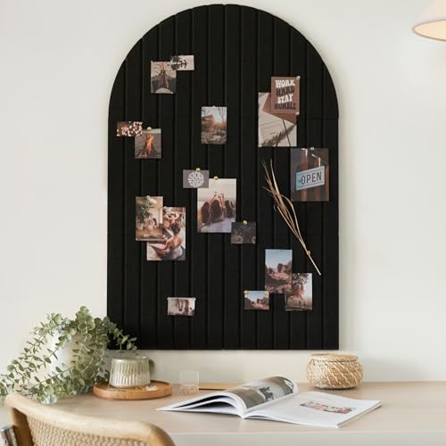 Large Arched Felt Bulletin Board - 6 Customizable Adhesive Tiles with Pins - color: Black