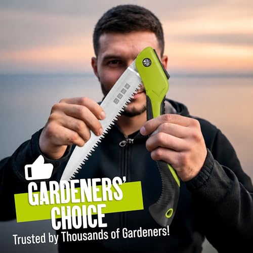 Folding Camping saw 11 Inch - Heavy Duty Pruning Saw with Triple-Cut SK5 Blade, 7 TPI Razor Teeth for Tree Trimming, Wood Cutting, Camping, Bushcraft, and Gardening - size: 11 INCH (Lime Green)