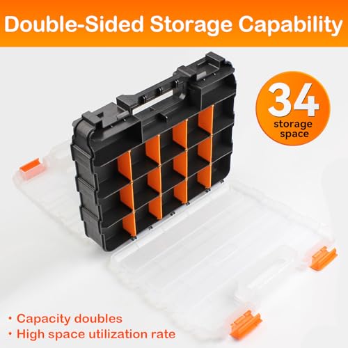 Double Side Small Parts Organizer Hardware Storage for Screws Nuts - size: 34 Compartments