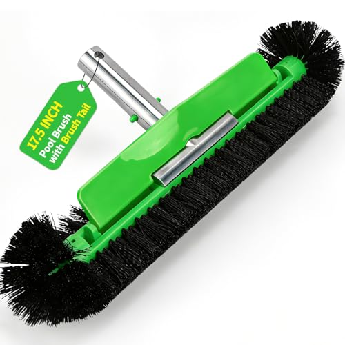 17.5" Professional Pool Brush - Sticks to Walls & Floor, High-Efficiency Heavy Duty Inground/Above Ground Pool Scrub Brushes with Round Ends, Premium Nylon Bristle,Reinforced Aluminium, Safe for Vinyl