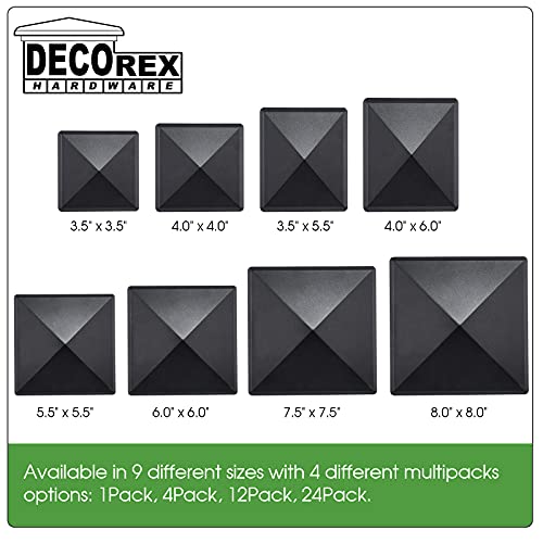 5.5x5.5 Aluminum Pyramid Post Cap for Standard 6x6 Posts (Actual 5.5"×5.5") — Heavy-Duty Cast, Rounded Safety Corners, Stainless Screws, Powder-Coated Black Deck & Fence Cap - size: 5.5" x 5.5"