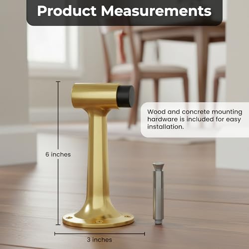 Heavy Duty 6″ Door Stop, Solid Brass Commercial Grade, Floor Mount Stopper (Polished Brass) - color: Polished Brass