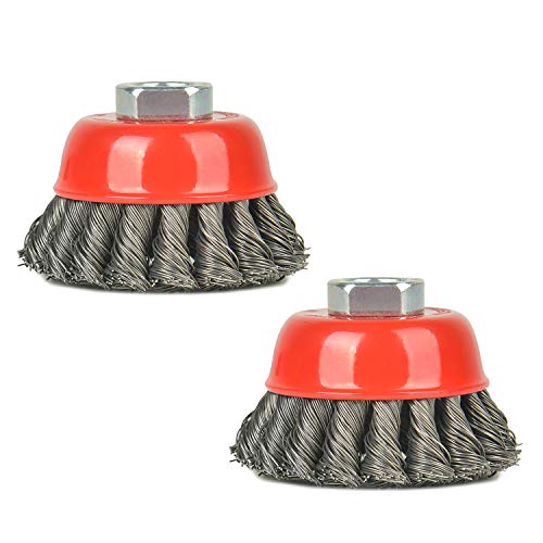 AAIN 3 inch Wire Wheel Brush, 2Pack Twisted Knotted Cup Brush for Grinders - size: 2 pack, style: 3 Inch Knotted Cup Brush