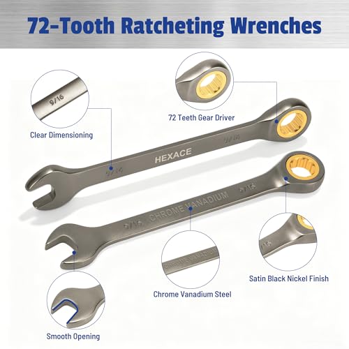 22-Piece Ratcheting Wrench Set, 72 Teeth, Metric & SAE