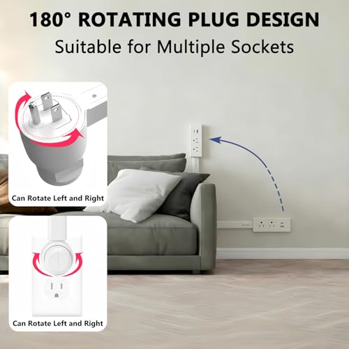 Electrical Outlet Extender Stick, Rotatable 180°,with USB-A,USB-C and 2AC, from 17.5'' - 27.5'', for Sofas, Bedside Tables, and Behind desks