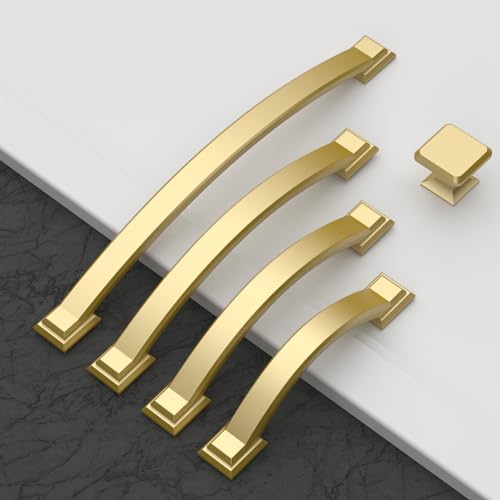 Amerdeco 10 Pack Brushed Gold Cabinet Pulls 5" - color: Brushed Gold, size: 5" hole center