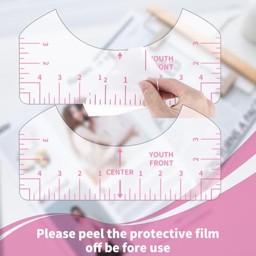 9pcs Tshirt Ruler Guide for Vinyl Alignment, T Shirt Rulers to Center Designs, PVC Measurement Template, Sewing Supplies Accessories Tools for Cricut Heat Press & HTVRONT HTV Transfer Vinyl (Pink) - style: Tshirt Ruler-9-Pink