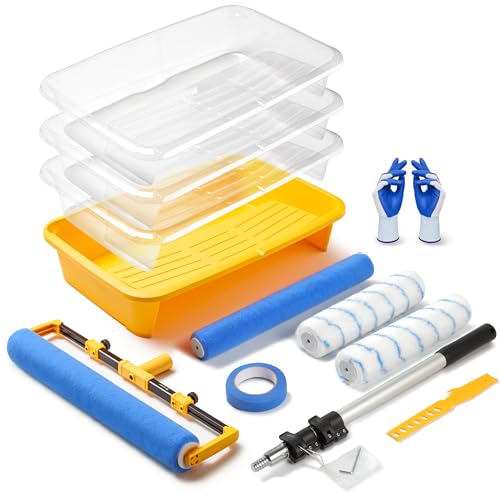 VOOMEY 18 Inch Paint Roller Kit, Contractor-Grade Large Paint Roller with 23-53 Inch Adjustable Extension Pole, Nylon & Polyester Roller Covers for Walls, Ceilings, Drywall and Textured Surfaces - size: 18" 13pc Paint Roller Kit