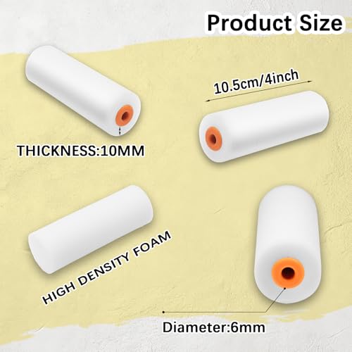 100 Pcs 4 Inch Foam Paint Roller with 2 Handles, Mini High Density Foam Roller Refills Paint Edger Tool for Walls Brings Smooth Finishes Flat Surfaces (White)