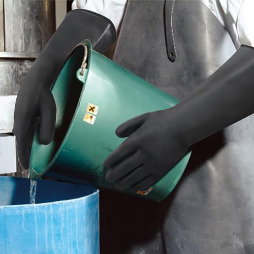 16" Chemical Resistant Gloves, Black Safety Work Heavy Duty Rubber Gloves - color: 16 Inch