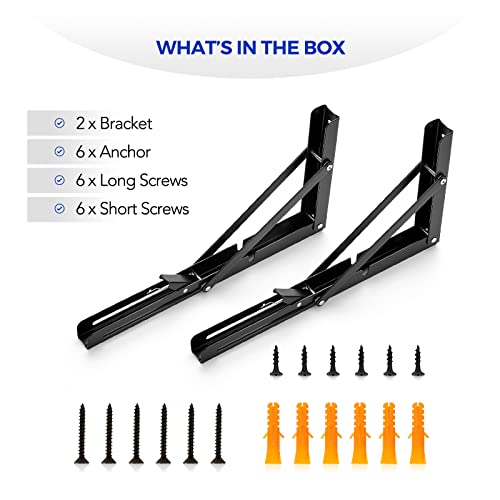 Ravinte Matte Black Folding Shelf Brackets, 12 Inch, 2 Pack - size: 12 Inch