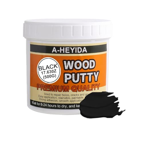 Black Wood Filler Putty Repair Kit - 17.63 Ounce, Paintable, Sandable, Restore Wood Cracks and Holes on Furniture, Hardwood Floor, Door, Cabinet - color: Black, size: 17.63Ounce