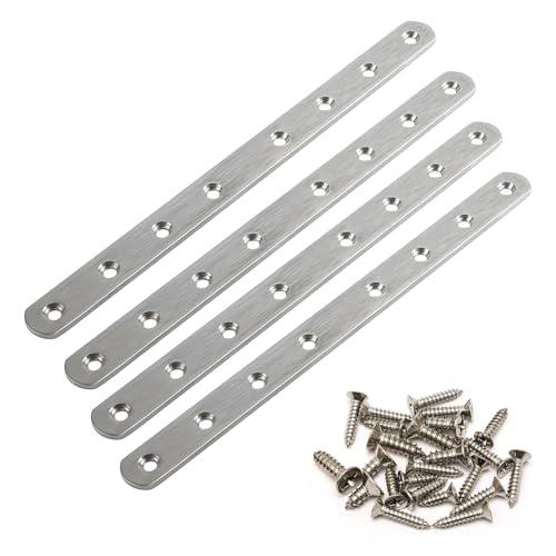 4 Pack Flat Straight Brackets, 246mm/9.7" Silver Mending Plates - color: Silver, size: 246mm/9.7"
