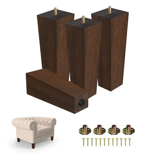 Yes4All 8-Inch Square Black Solid Wood Furniture Legs Set of 4, Heavy Duty 800 lbs Capacity, Adjustable Levelers, Replacement Furniture Legs for Couch, Sofa, Dresser, Ottoman, Chair, and Bed - color: Square Brown, size: 8 inch