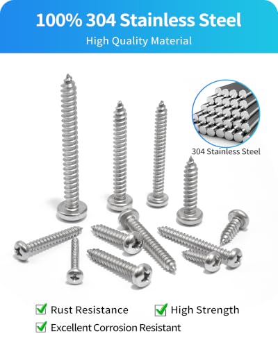 600Pcs Stainless Steel Wood Screws Assortment Kit, #4#6#8#10#12 Phillips Pan Head Sheet Metal Screws Self Tapping Screws Set,Length 3/8" to 2" (Silver-Pan Head) - color: Silver