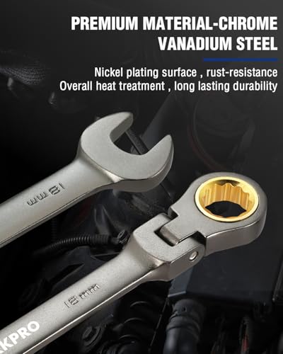 WORKPRO 18 mm Flex-Head Ratcheting Combination Wrench, Nickel Plating - size: 18 mm, style: Nickel Plating