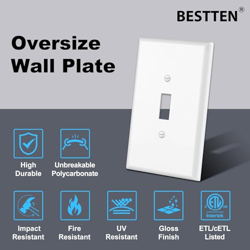 BESTTEN 10 Pack Oversized Toggle Light Switch Wall Plate - size: Toggle Oversize