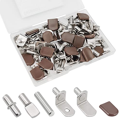 102Pcs Shelf Pins Pegs Kit,6 Styles Nickel Plated Shelf Support Pegs,Bookshelf Pegs for Shelves,L-Shaped Clips with Rubber Sleeve,Shelf Pins Holders for Furniture Glass Corner & Closet(5mm & 1/4inch) - style: 6 Style-Silver-102 Pcs