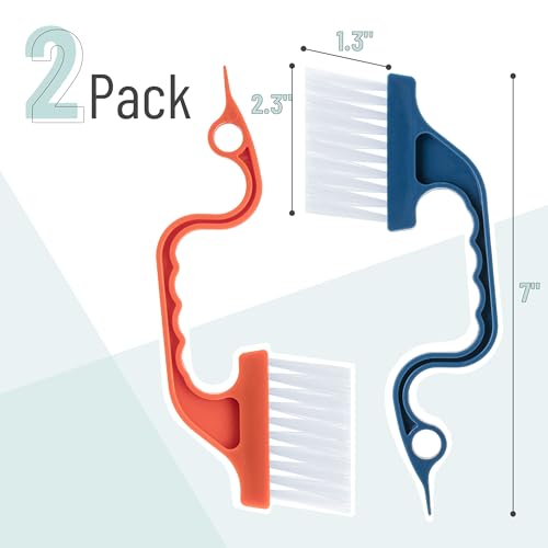 Slick- Window Track Cleaning Brush, 2 Pack, Navy Blue/Orange Ergonomic Handle, Built-in Scraper, Multipurpose, Window Track Cleaning Tools - color: Blue/Orange, size: 2 Pack