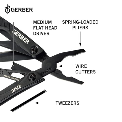 Gerber Dime 12-in-1 Mini Multitool Pliers, Pocket Knife,Bottle Opener,Black - color: Black, size: Single