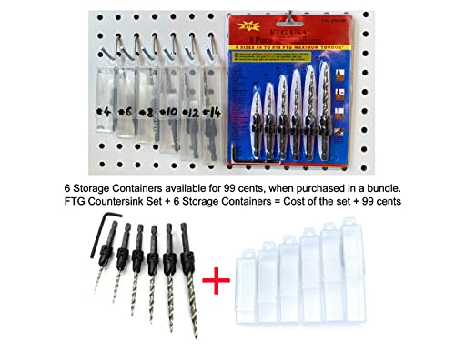 FTG USA 6 Pc Wood Countersink Drill Bit Set #4#6#8#10#12#14 with Hex Key - size: #4#6#8#10#12#14, style: w/o Depth Stop