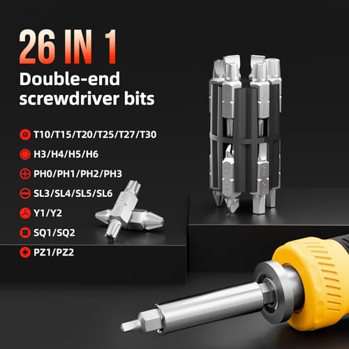 SHARDEN Multi ScrewDriver Set 26 in 1 All in One Adjustable Screw Driver - color: Yellow, size: Extendable-NonRatchet