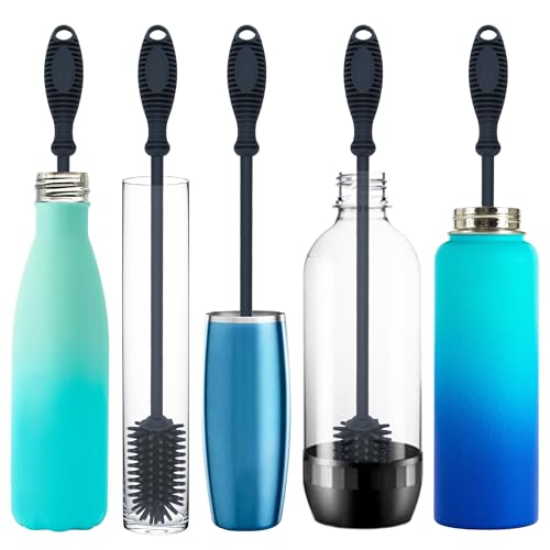 Kitchiny Silicone Bottle Brush 12.5 inch with 2 Straw Cleaners – Grey | Bottle Cleaner Brush for Yeti, Hydro Flask, Owala, Stanley, Baby Bottles, Vases & Narrow Neck Containers - color: Gray