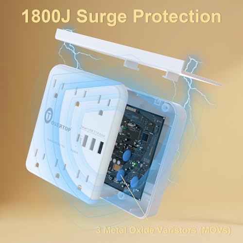 Overtop Power Charger with Shelf,Wall Outlet Extender,Surge Protector 1800J - color: Off White-6AC