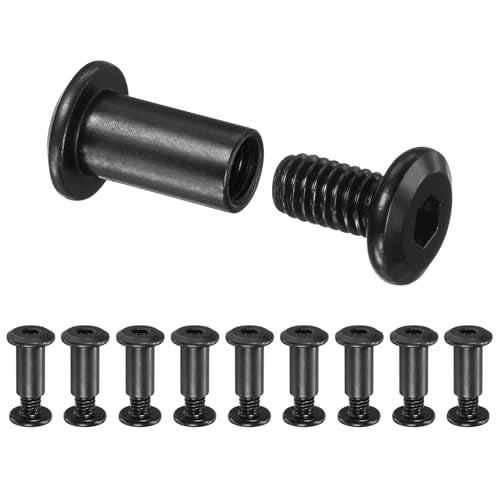 M METERXITY 10-Pack Hex Drive Socket Cap Bolt, M6 x 12mm Carbon Steel Furniture Connector Bolts Barrel Nuts for Furniture Assembly/Cabinet/DIY Binding Post Screws Rivet Fasteners [Black] - size: M6 x 12mm