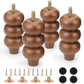 4 Inch Wood Furniture Legs Set of 4 Rubber Wood Couch Legs Round Furniture Replacement Mid Century Bun Feet for Desk Dresser Sofa Cabinet Ottoman Chair and Bed(Brown) - color: Brown, size: 4 Inch