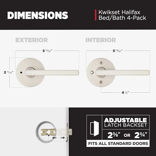 Kwikset Halifax Interior Round Privacy Door Handle with Lock, Door Lever for Bathroom and Bedroom, Satin Nickel Reversible Keyless Push Button Lock Door Lever - color: Satin Nickel, size: 4 Pack