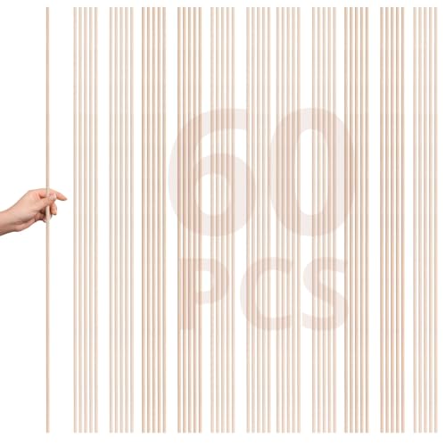 60PCS Bamboo Dowel Rods for Crafts – 36 x 5/16 Inch Unfinished Bamboo Wood Sticks Long Wooden Sticks for Crafting Wooden Dowel Sticks for Crafting Wood Rod for Crafts DIY Projects - color: 60 PCS, size: 5/16 x 36 Inch