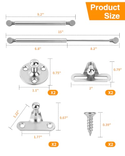 2 Pack Toy Box Hinges Soft Close 15 inch, 150N Gas Strut Slow Close Hinges - color: Silver