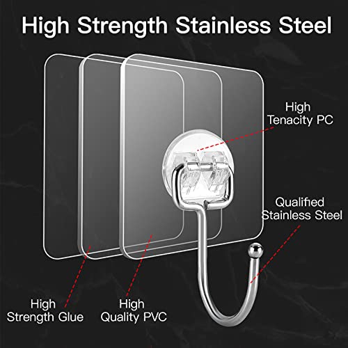 Large Hooks for Hanging Heavy-Duty 44Ib(Max) 10 Packs, Wall Hangers without Nails Self-Adhesive Traceless Clear and Removable, Waterproof and Rustproof Multiple Uses for Bathroom Kitchen Home - size: 10 Large Hooks