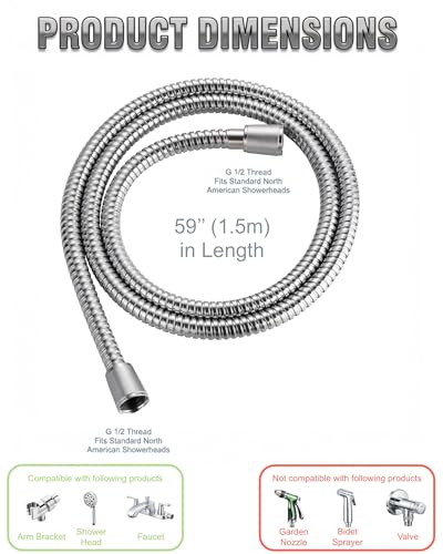 59 inches Kinkless Chromed Flexible Stainless Steel Shower Hose - Replacement for Handheld Showerhead Hose - style: 59'' Chrorme