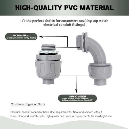 3/4 Inch Liquid Tight Connector - 15 Pack PVC Electrical Conduit Fittings 180 Degree Straight Flexible Connectors for Home, Kitchen, and Bathroom Conduit Connector - size: Straight 3/4"