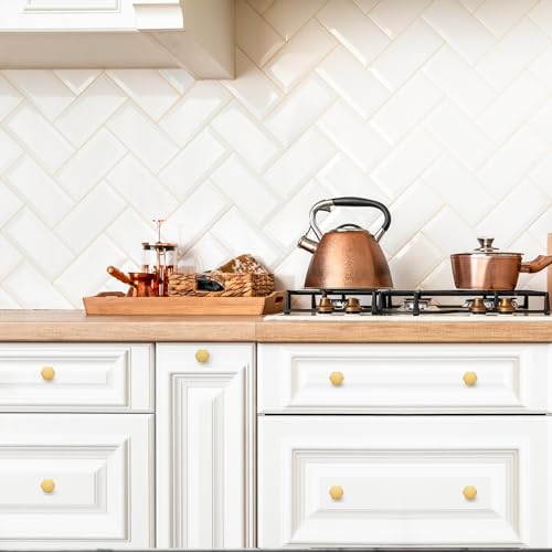 Ravinte Brushed Brass Solid Knobs Gold Kitchen Cabinet Pulls,5 Pack,Round-7 - style: Modern