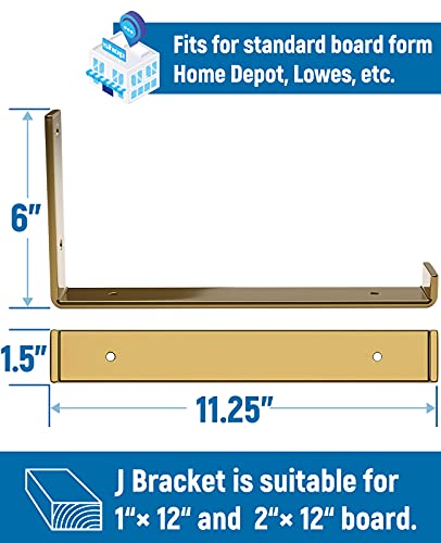 LEOPO 12 inch Shelf Bracket for DIY Floating Shelf, 1/5 inch Thick Heavy Duty Bracket, 6 Pack, Golden - size: 11.25"-6 Pack