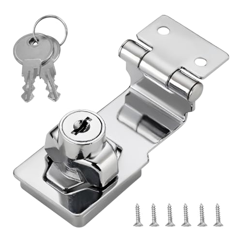 Keyed Hasp Locks,2.5 Inch 90 Degrees Knob Keyed Locking Hasp with 2 Pcs Keys for Small Doors Drawer and Cabinets Suitcase Furniture Hardware Door
