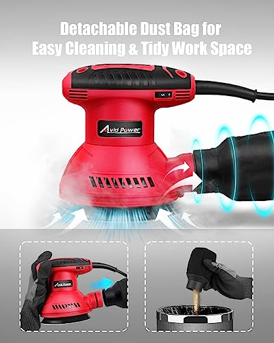 AVID POWER 5” Random Orbital Sander Electric Sander Tool 6 Variable Speeds - color: Dark Red
