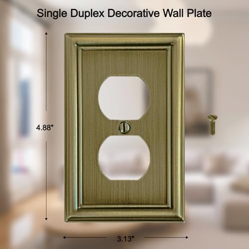 OKAWYC Single Duplex Outlet Light Switch Cover Luca Metal Wall Plate, 4-Pack Antique Brass 1 Gang, for Receptacle Light Switch, Switch Cover Decorative Wallplate covers, Durable - size: 1 Duplex