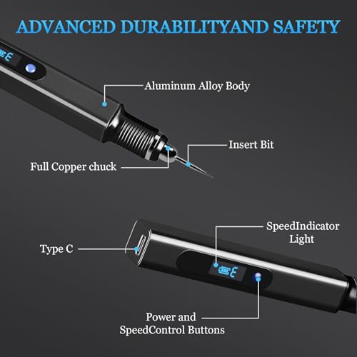 Cordless Engraving Pen Kit Upgraded 21000RPM Electric Engraver Tool Aluminum Alloy Rechargeable Electric Etching Machines Rotary Tool for Carving Jewelry Stone Wood Glass Metal Plastic - size: 57pc