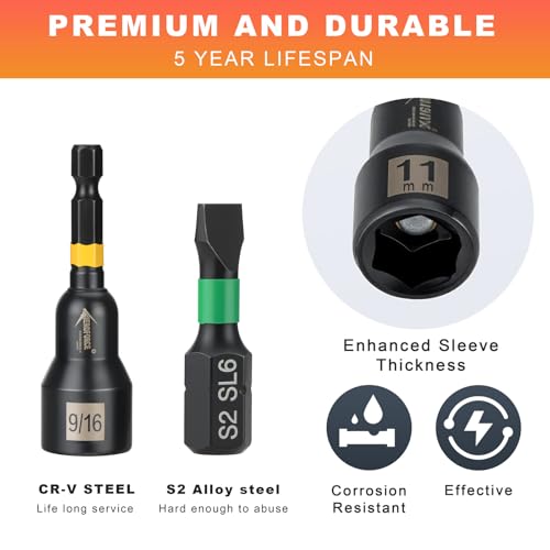 AEROFORCE 41 PCS Magnetic Nut Driver Set, Impact Drill Driver Bit 1/4" Hex Shank, SAE & Metric Cr-V Steel Power Nut Drivers with Quick-release Extensions, Impact Socket Adapters, Bit Holder - size: 41PCS Magnetic Nut Driver Set