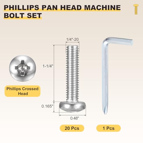 METALLIXITY Phillips Pan Head Bolt&Wrench Kit 1/4"-20x1-1/4 20Pcs - size: 1/4"-20x1-1/4"