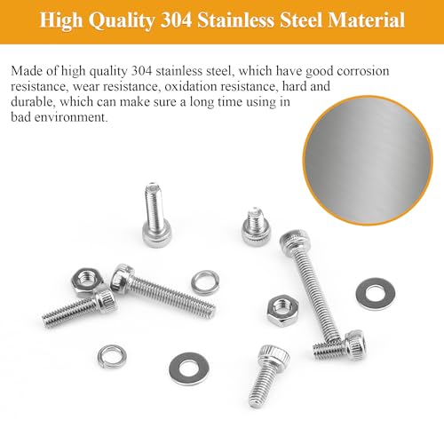 565 Pieces M3 Screws Nuts Washers Set, Sutemribor M3 x 4/6/8/10/12/16/20mm Hex Socket Head Cap Screws Nuts Washers Assortment Kit, 304 Stainless Steel, Fully Threaded - size: M3, style: Socket Head