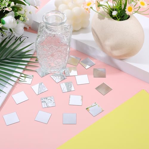 200 Pcs 1 Inch Mini Square Mirror Tiles Adhesive Small Craft Mirrors Acrylic Mirror Wall Stickers for Home Wall Table Decor Crafts DIY Projects